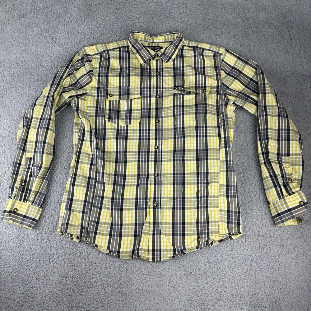 Ecko Unltd Mens Yellow & Blue Long Sleeve Plaid‎ Button-Up Shirt Size Large Y2k